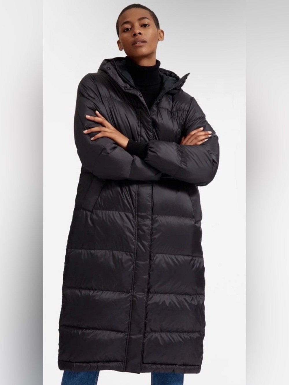 Everlane Women's ReNew Long Puffer Coat Brown Quilted Hooded — Size XS